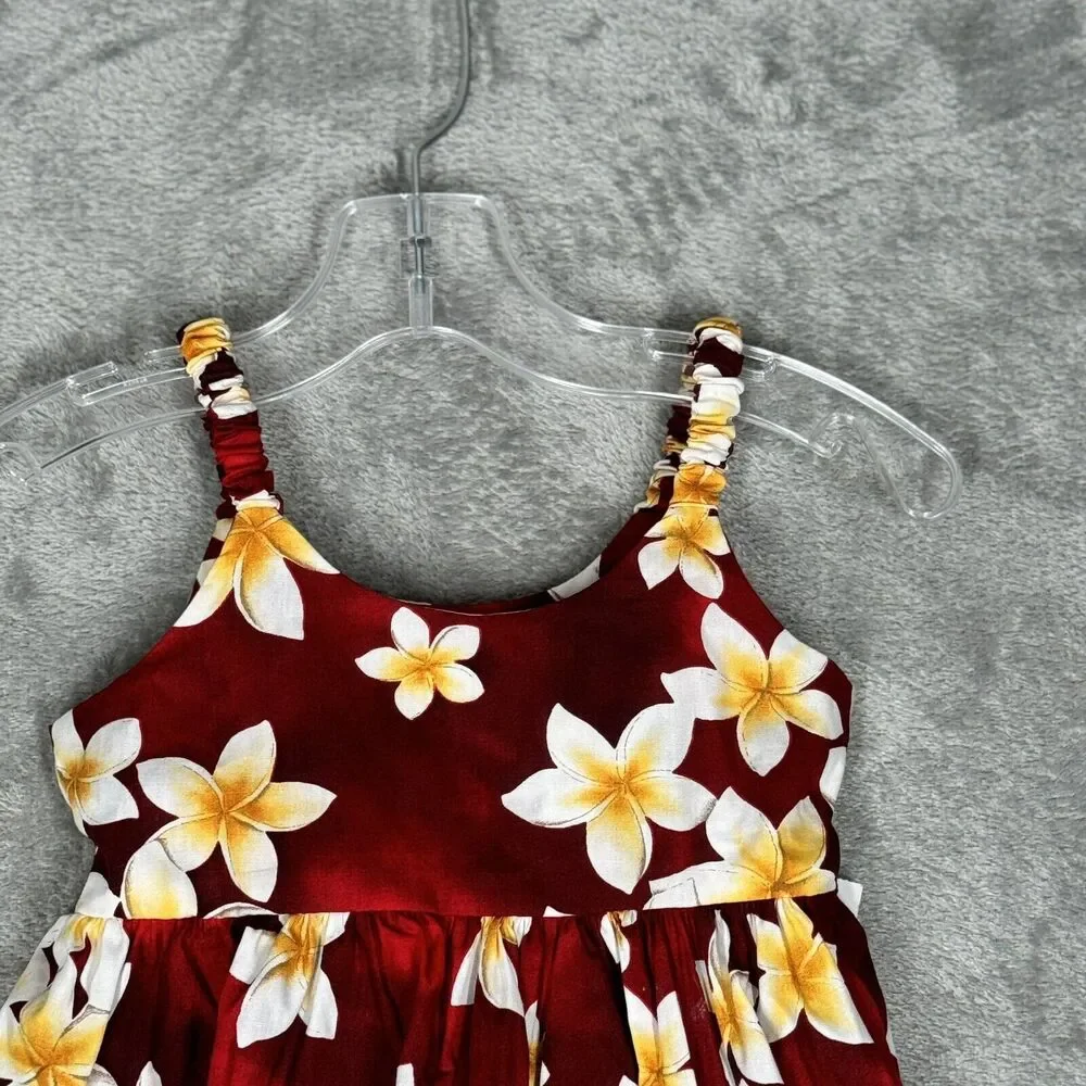 Royal Hawaiian Creations Dress Girl Medium (4) Red Yellow Floral Cruise Vacation